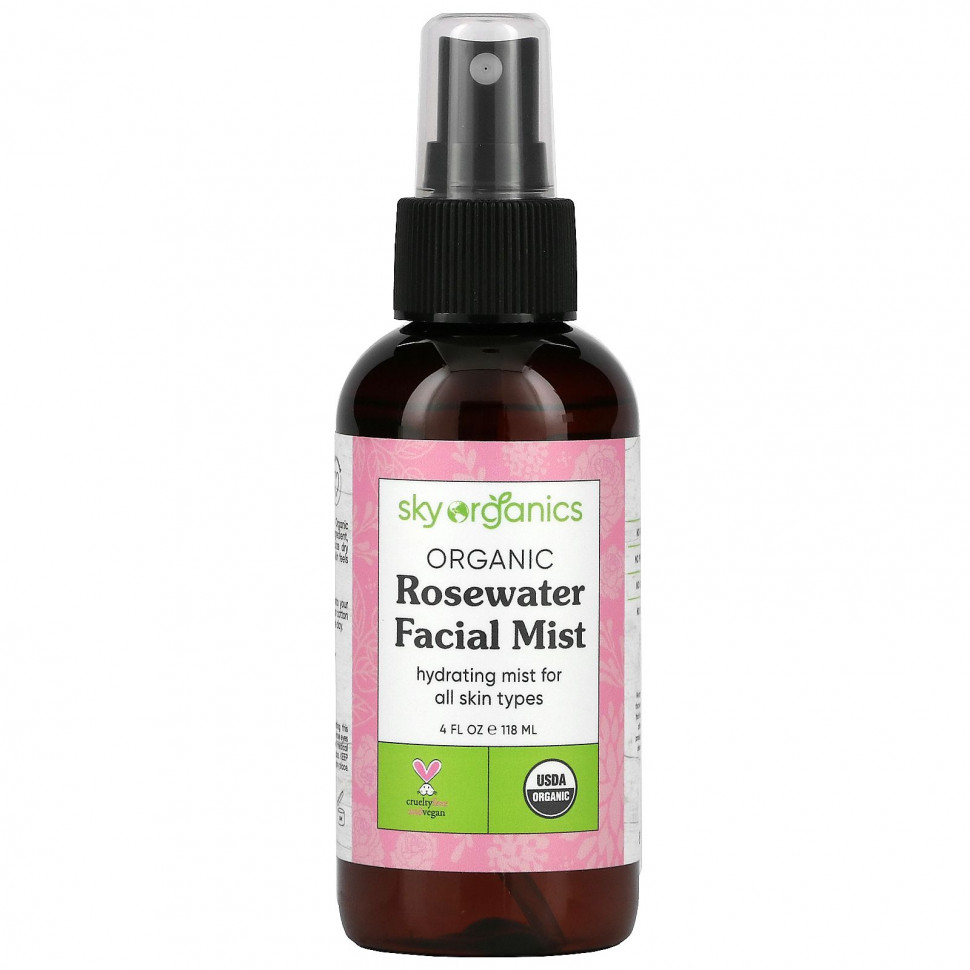   Sky Organics, Rosewater Toner, 100% Pure Organic, 4 fl oz (118 ml)   -     , -,   