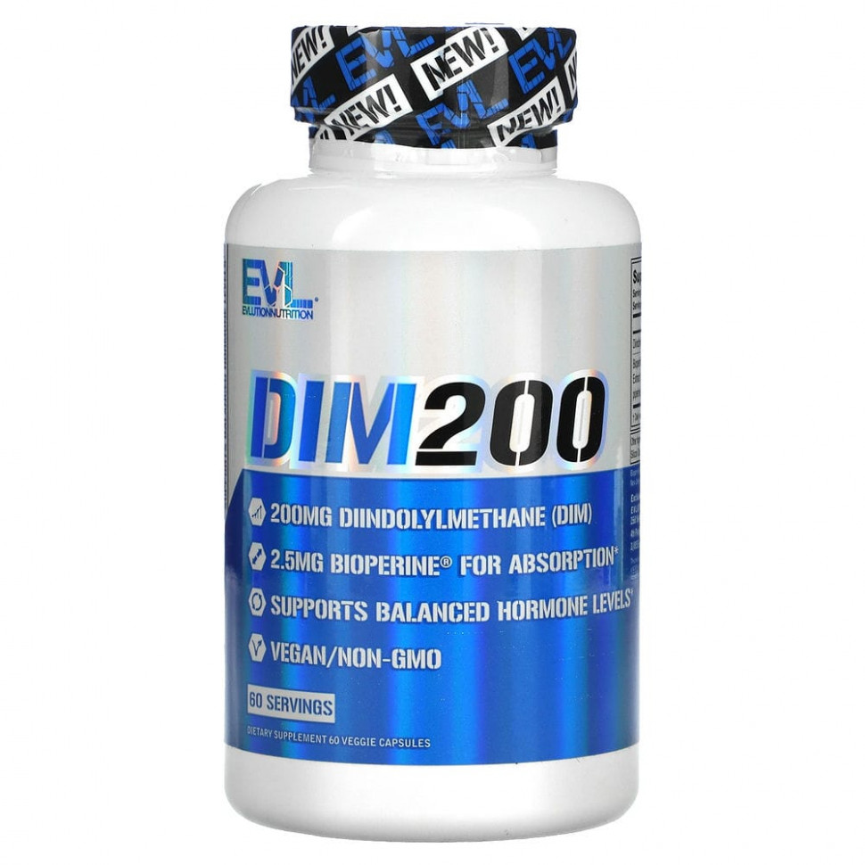   EVLution Nutrition, DIM 200, 200 mg, 60 Veggie Capsules   -     , -,   