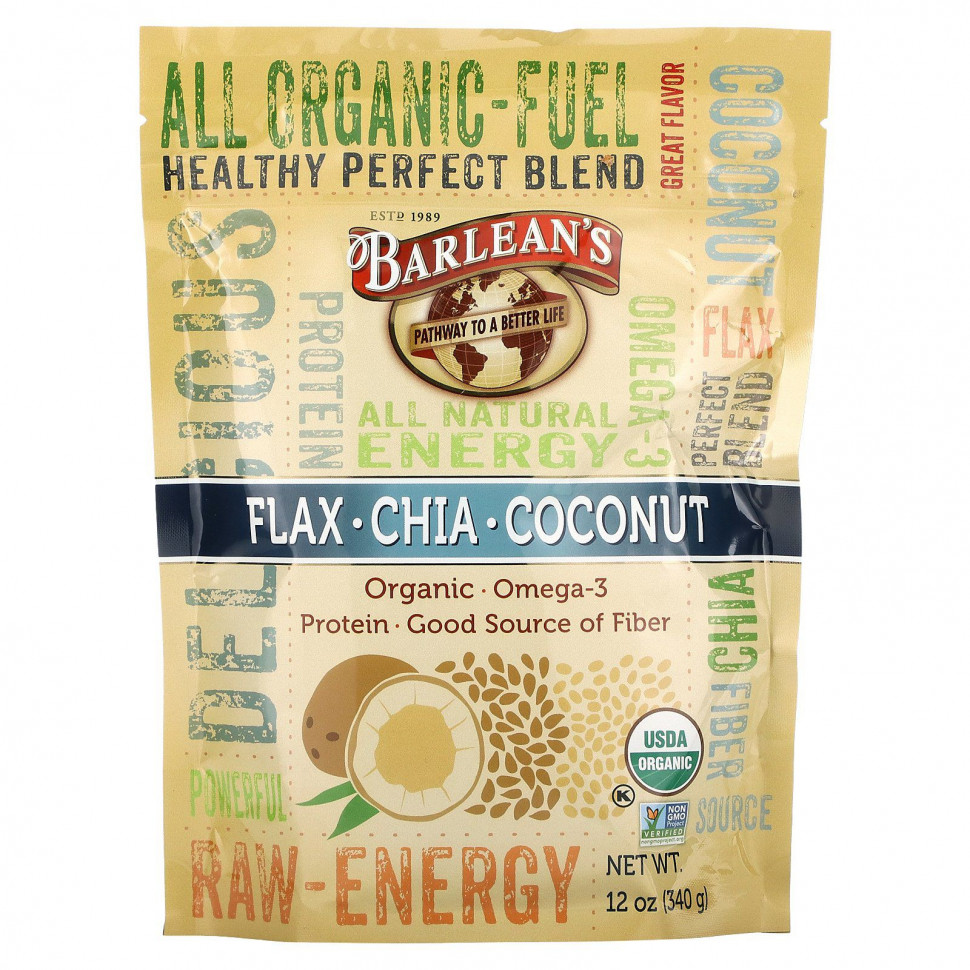   Barlean's, Raw Energy Flax-Chia-Coconut blend, 12oz pouch   -     , -,   