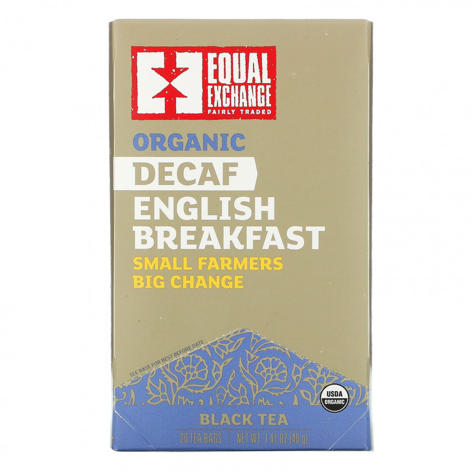   Equal Exchange, Organic Decaf English Breakfast, Black Tea, 20 Tea Bags, 1.41 oz ( 40 g)   -     , -  