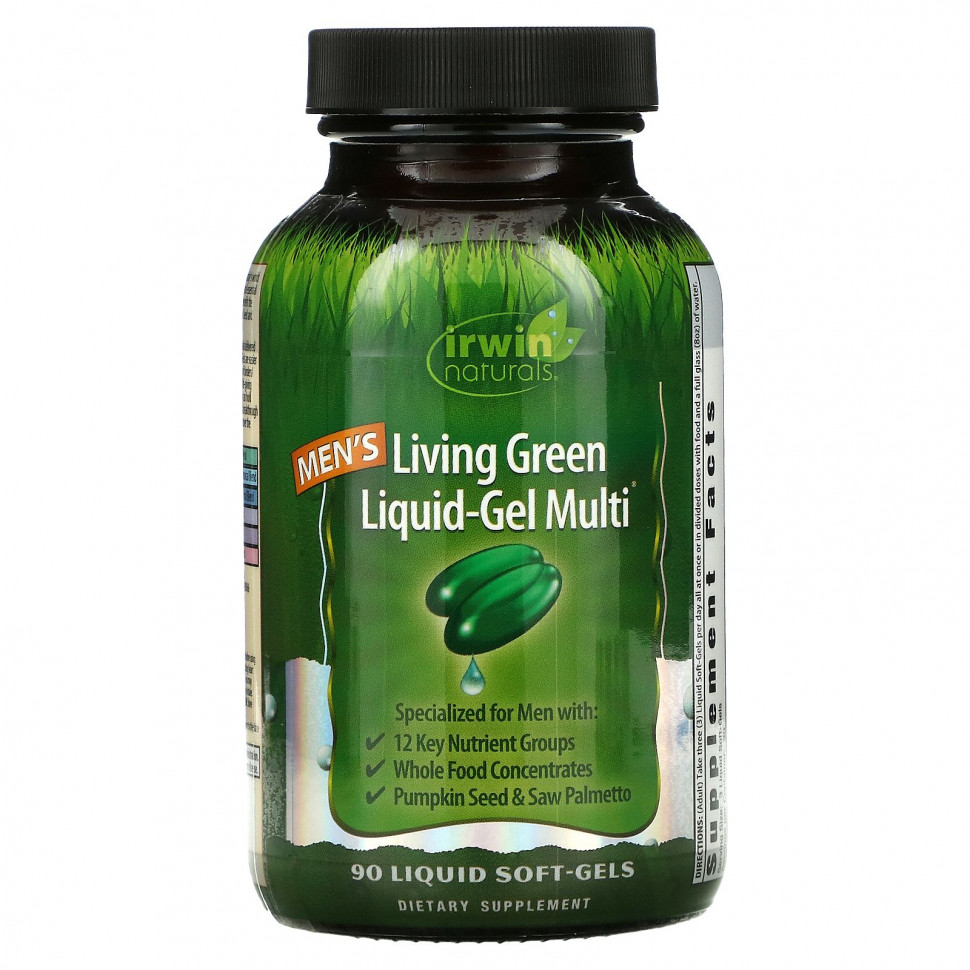   Irwin Naturals, Men's Living Green Liquid-Gel Multi, 90        -     , -  