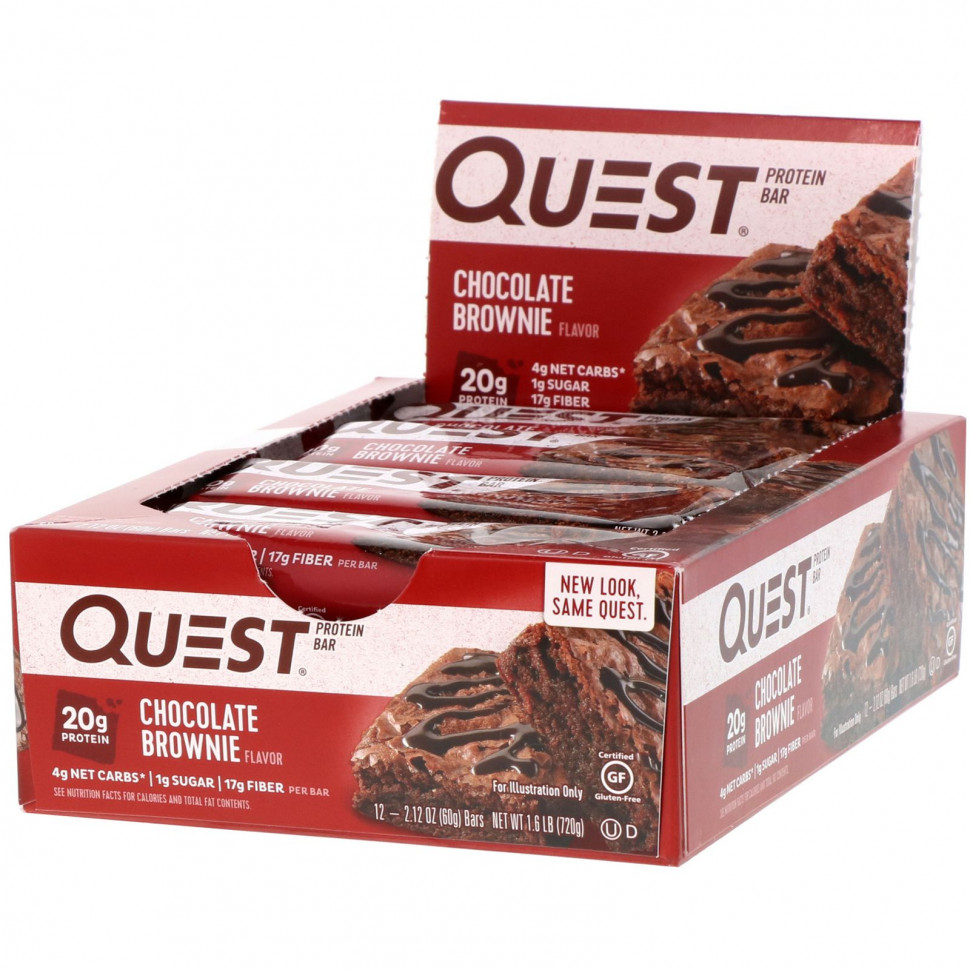   Quest Nutrition, Quest Protein Bar, Chocolate Brownie, 12 Bars, 2.12 oz (60 g) Each   -     , -  