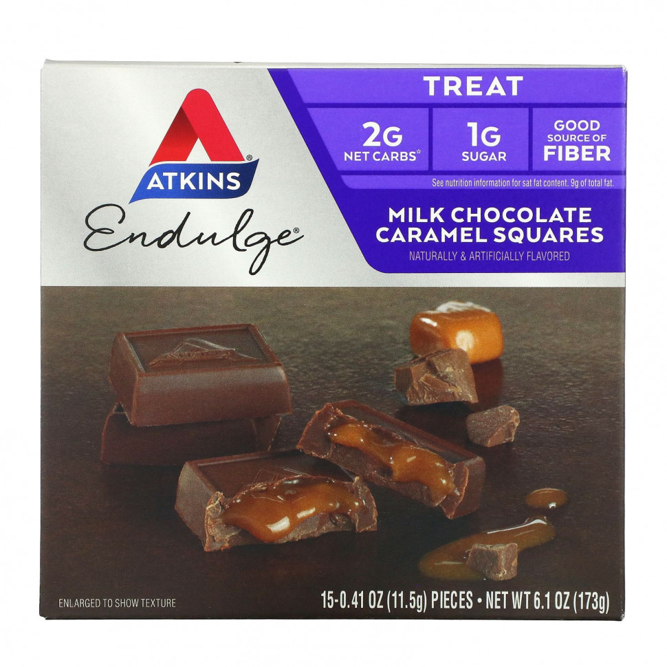   Atkins, Milk Chocolate Caramel Squares, 15 Pieces, 0.41 oz (11.5 g) Each   -     , -  