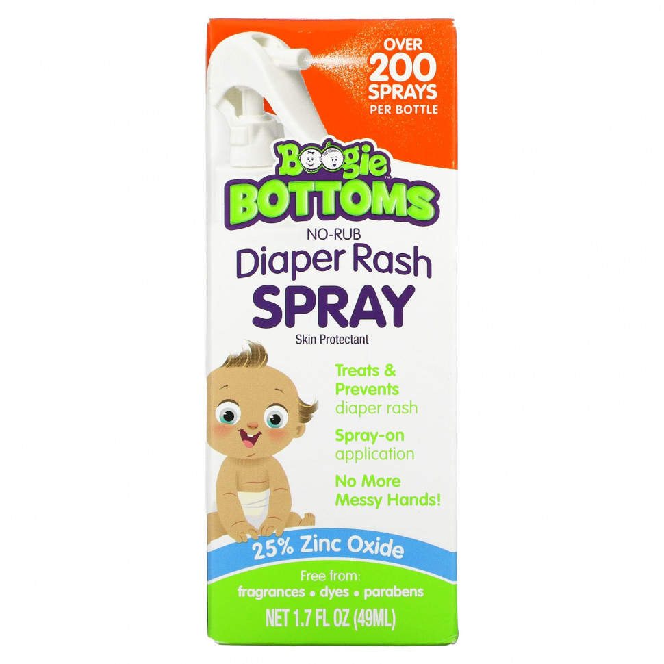   Boogie Wipes, No-Rub Diaper Rash Spray Fragrance-Free, 1.7 fl oz (49 ml)   -     , -  