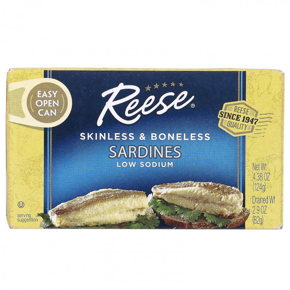   Reese, Skinless & Boneless Sardines in Water, 4.375 oz (125 g)   -     , -  