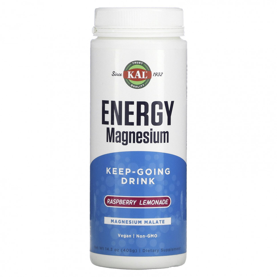   KAL, Energy Magnesium, Keep-Going Drink, Raspberry Lemonade, 14.3 oz (405 g)   -     , -,   