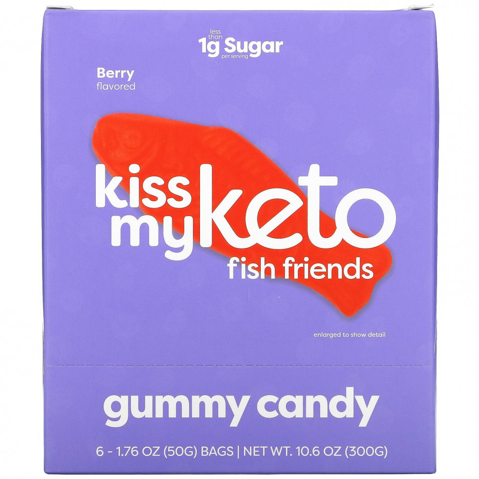   Kiss My Keto, Fish Friends Gummy Candy, Berry Flavor, 6 Bags, 1.76 oz ( 50 g) Each   -     , -  