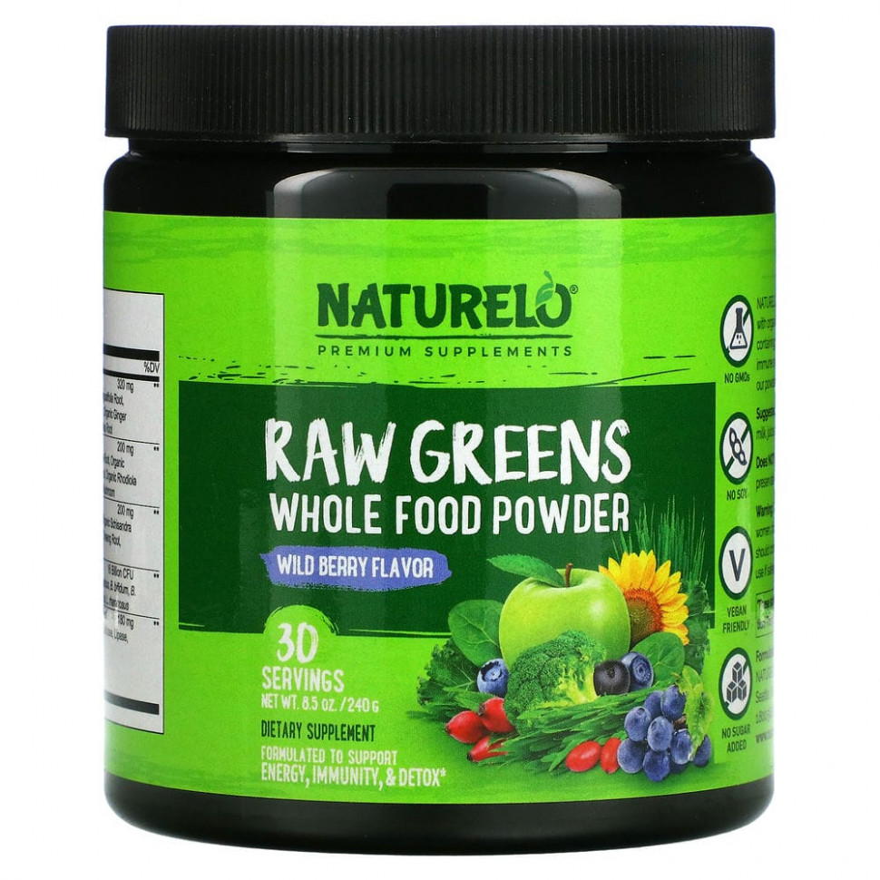   NATURELO, Raw Greens,    ,  , 240  (8,5 )   -     , -  