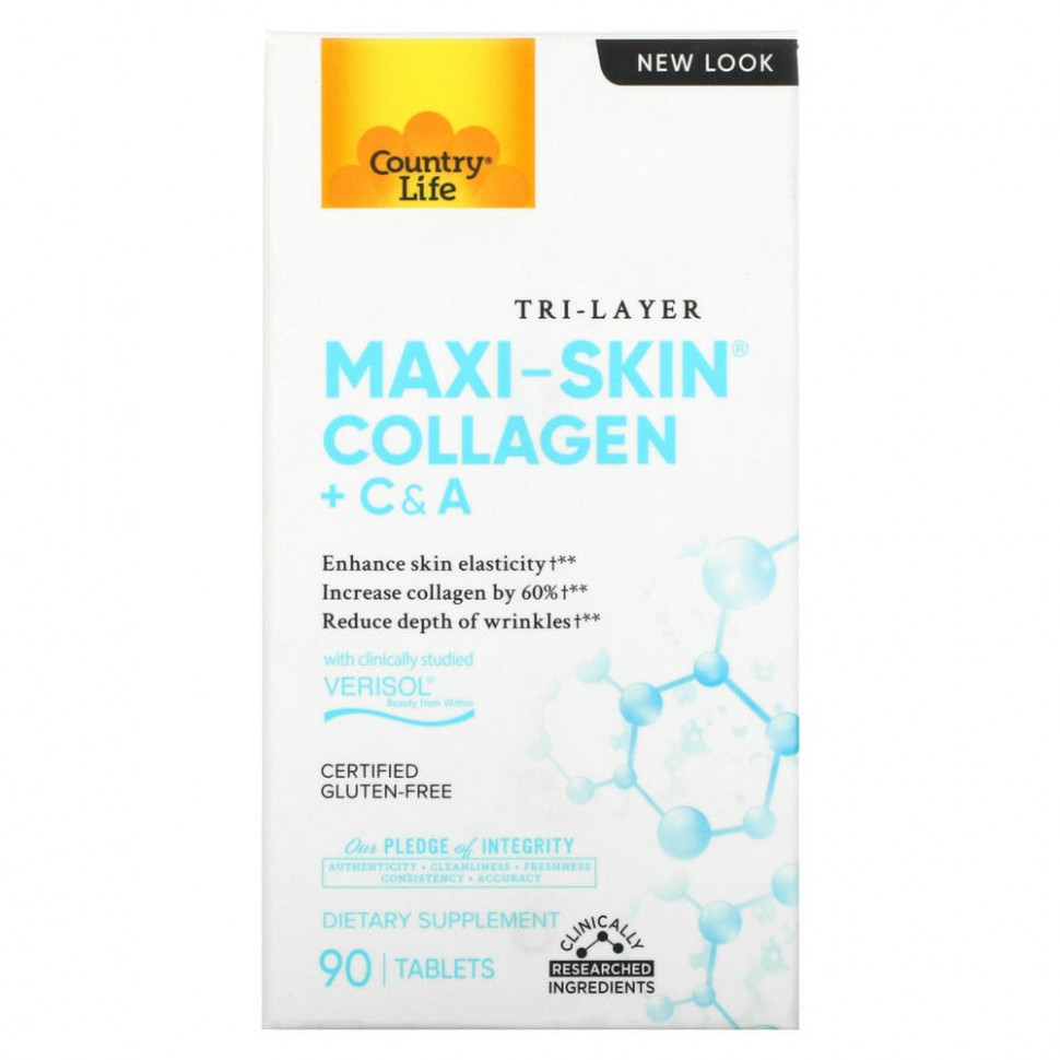   Country Life, Tri Layer Maxi-Skin Collagen,    C  A, 90    -     , -  