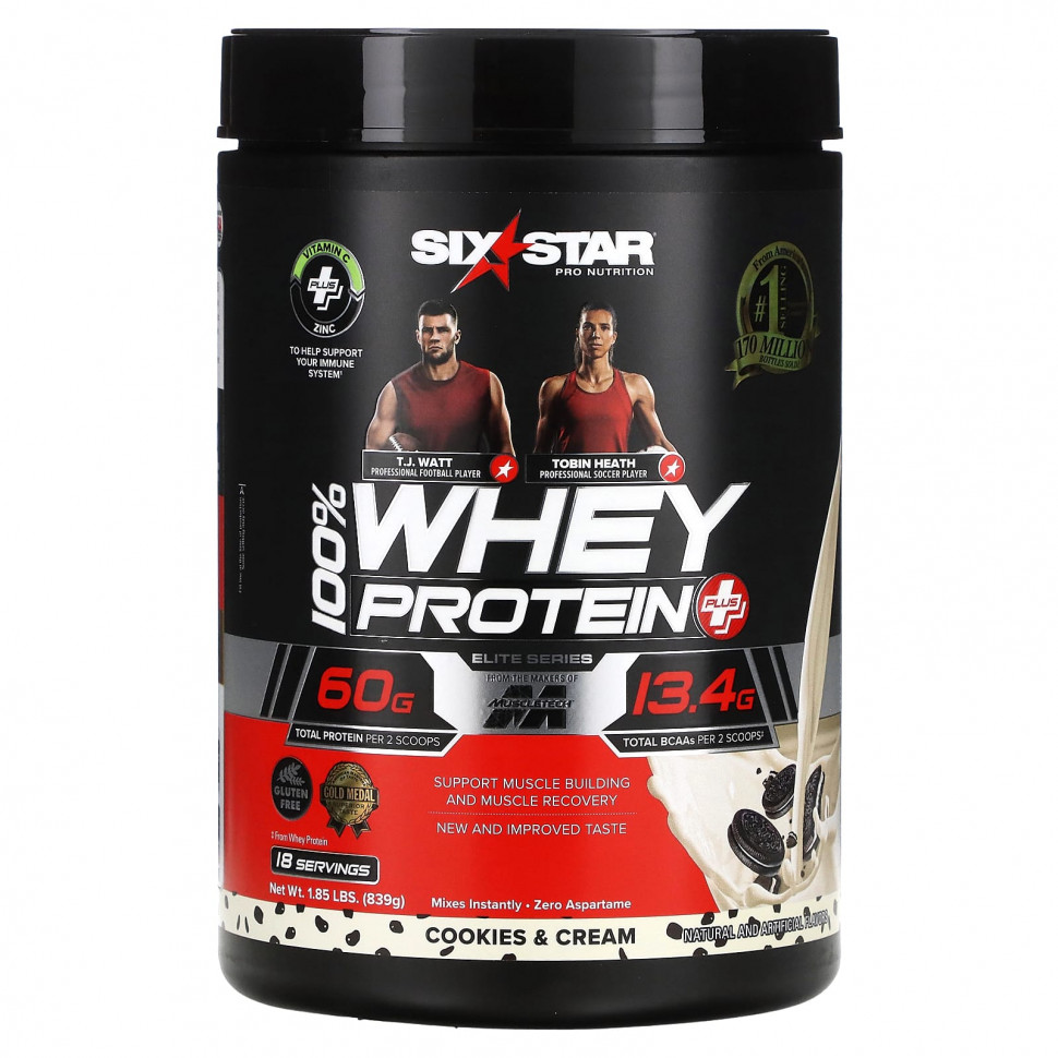   SIXSTAR, Elite Series, 100% Whey Protein Plus, Cookies & Cream, 1.85 lbs (839 g)   -     , -  