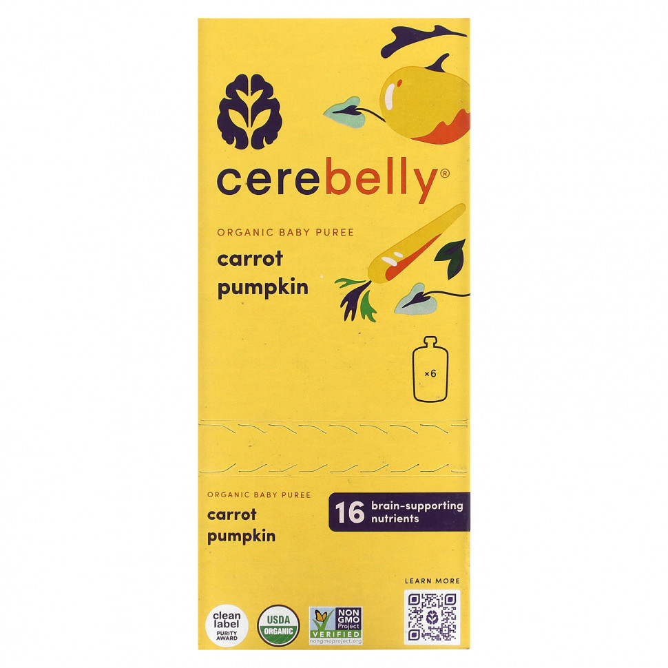   Cerebelly, Organic Baby Puree, Carrot Pumpkin, 6 Pouches, 4 oz (113 g) Each   -     , -  