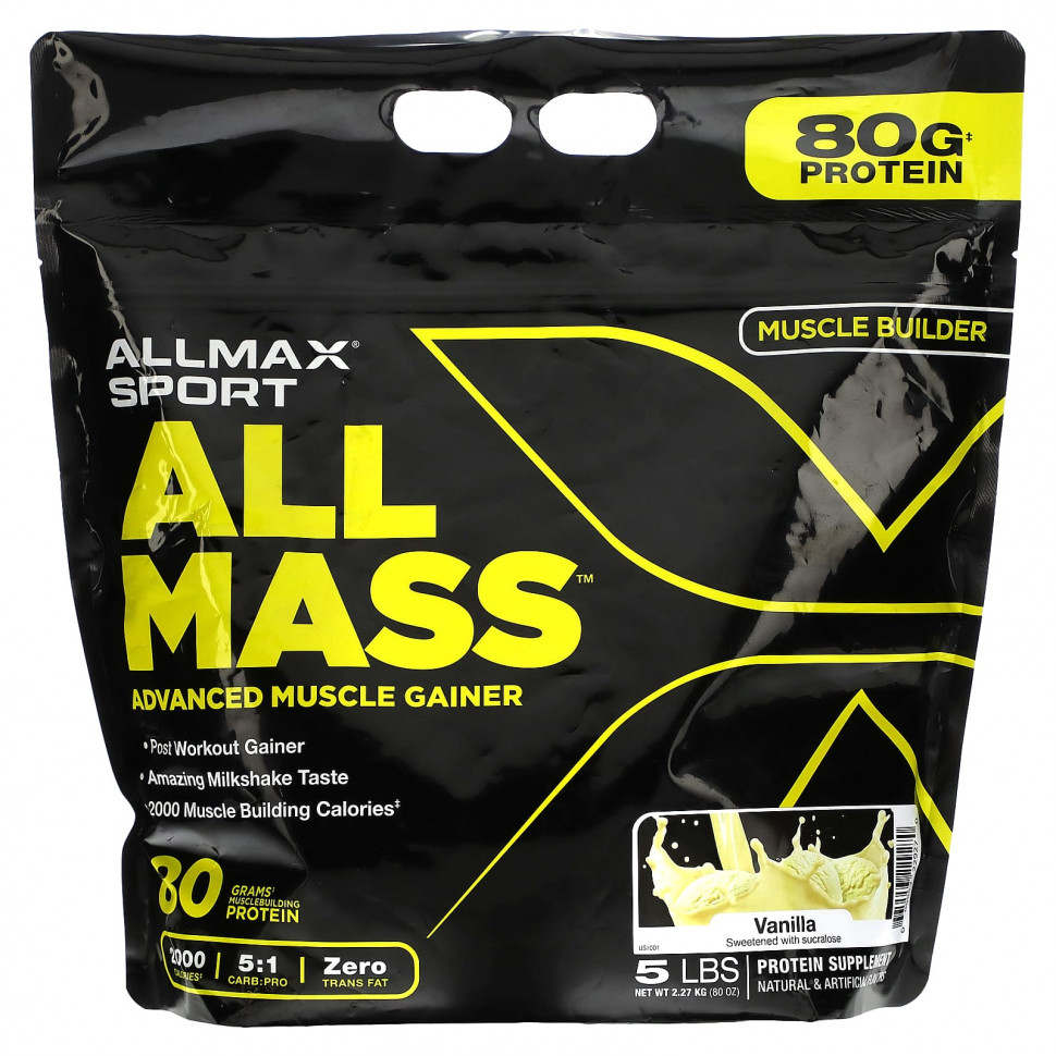   ALLMAX, Sport, All Mass, Advanced Muscle Gainer, Vanilla, 5 lbs, 2.27 kg (80 oz)   -     , -,   