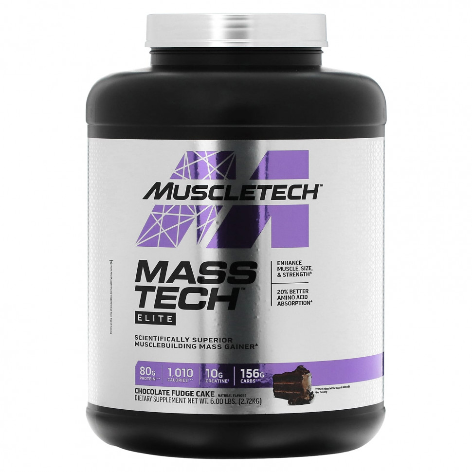   MuscleTech, Mass Tech Elite, Chocolate Fudge Cake, 6 lbs (2.72 kg)   -     , -  