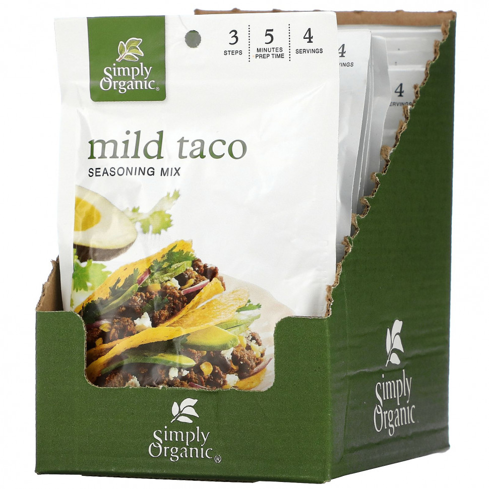   Simply Organic, Mild Taco Seasoning Mix, 12 Packets. 1 oz (28 g) Each   -     , -  