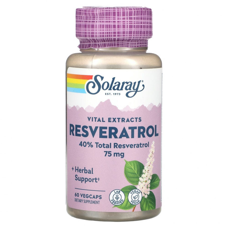   Solaray, Vital Extracts, Resveratrol, 75 mg, 60 VegCaps   -     , -  