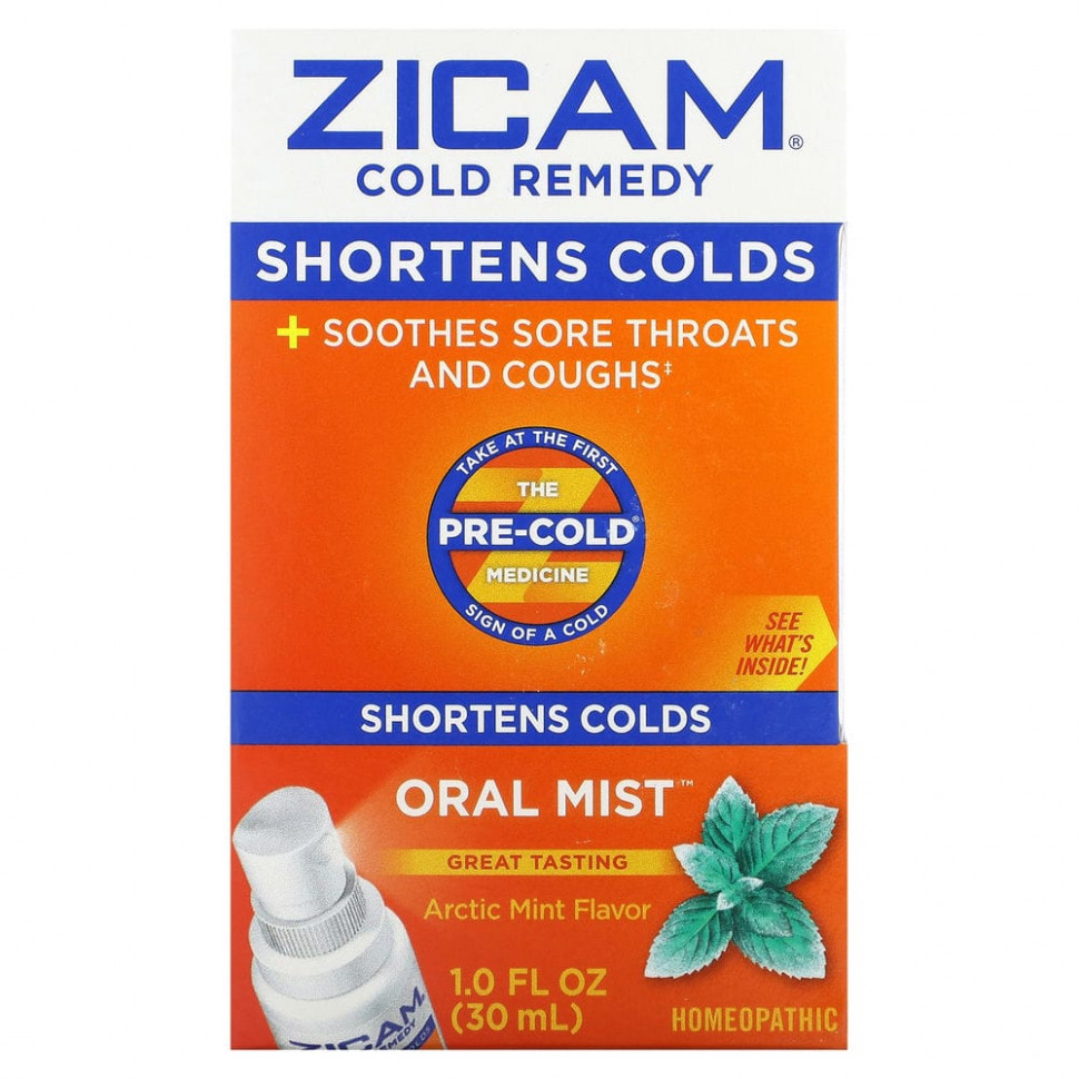   Zicam, Cold Remedy, Oral Mist, Arctic Mint, 1.0 fl oz (30 ml)   -     , -  