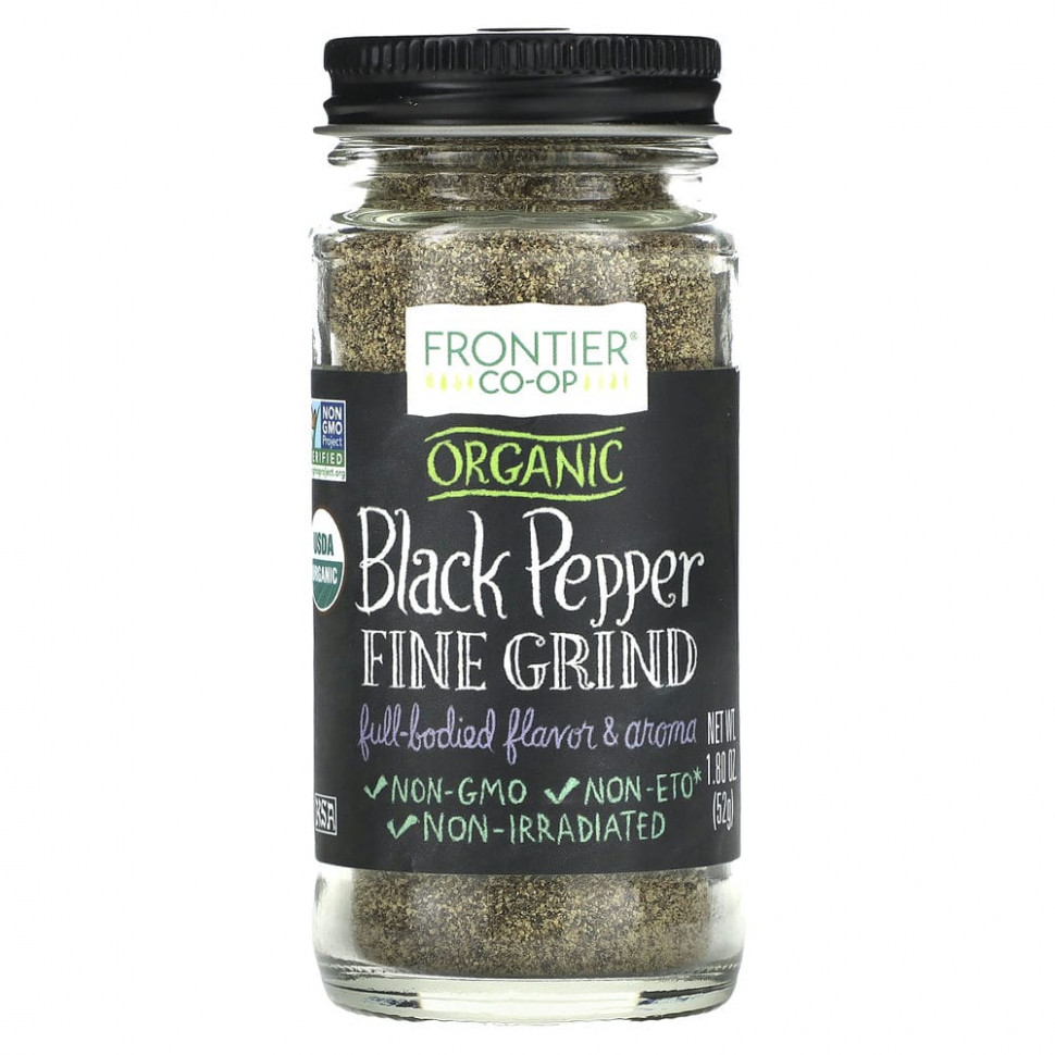   Frontier Co-op, Organic Black Pepper, Fine Grind, 1.80 oz (52 g)   -     , -  