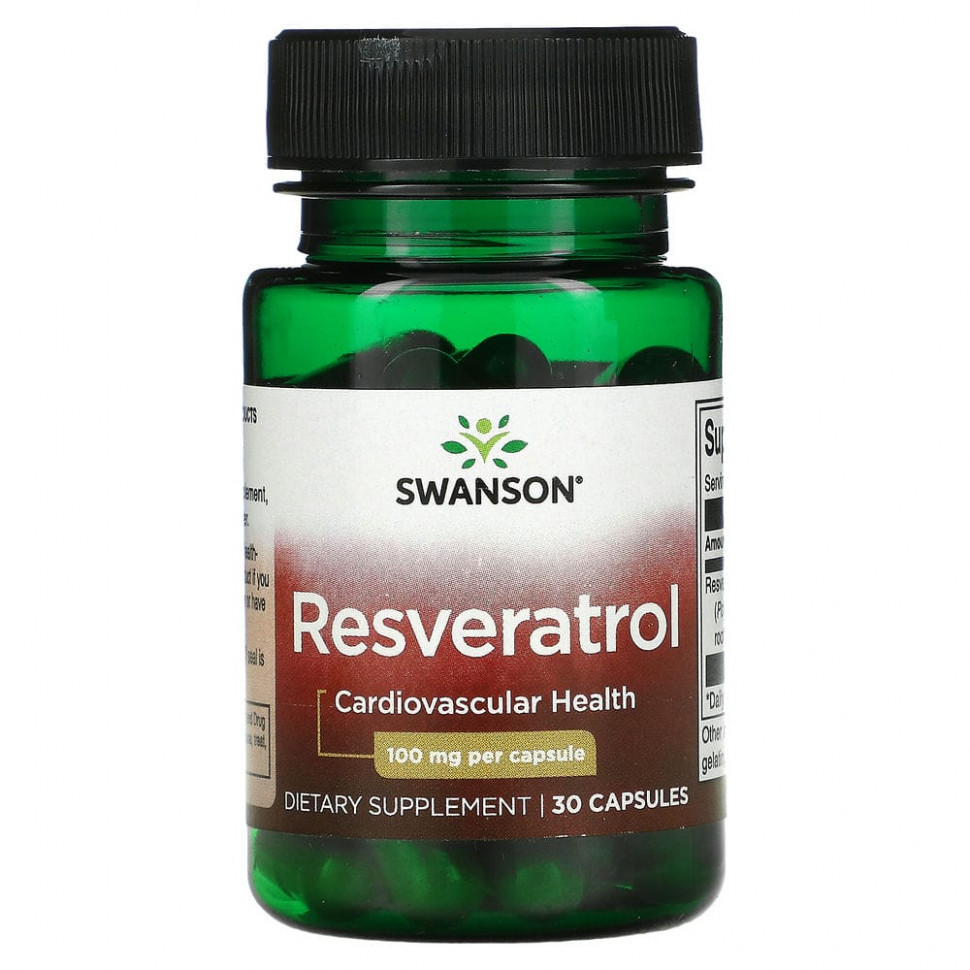   Swanson, Resveratrol, Cardiovascular, 100 mg, 30 Capsules   -     , -  