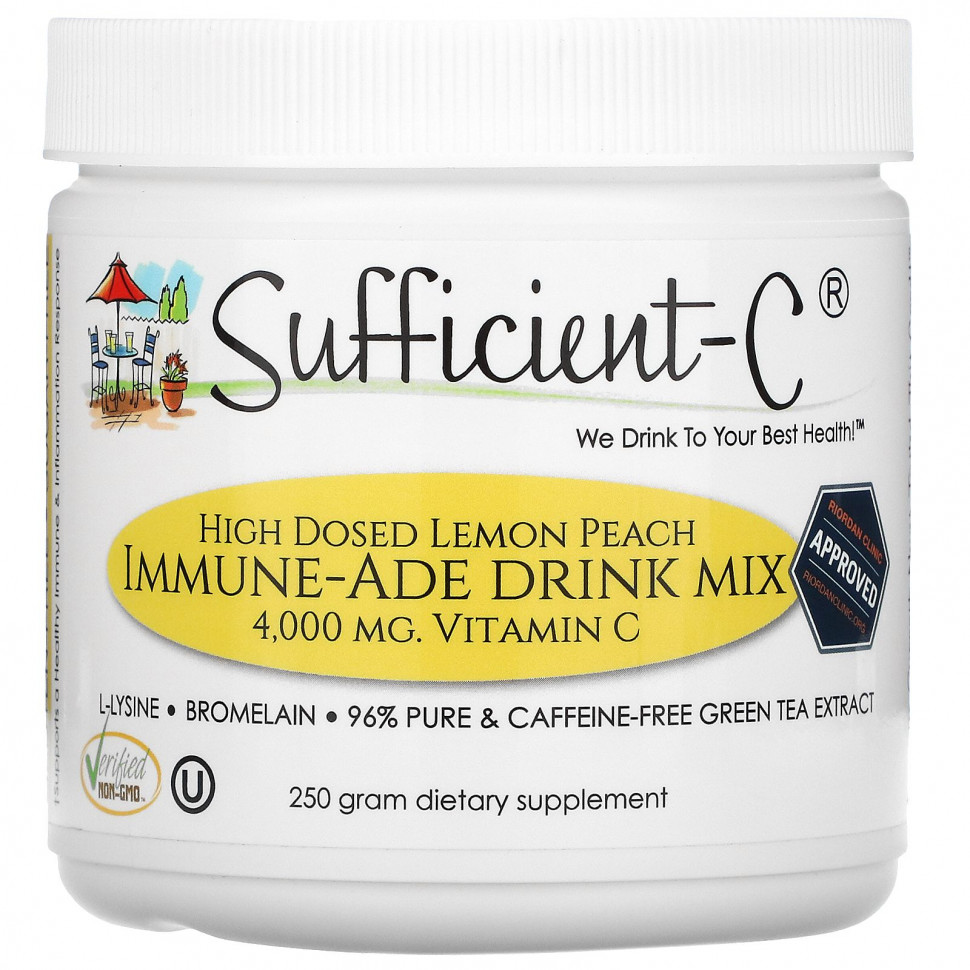  Sufficient C, High Dosed Immune-Ade Drink Mix, Lemon Peach , 4,000 mg , 250 g  IHerb ()