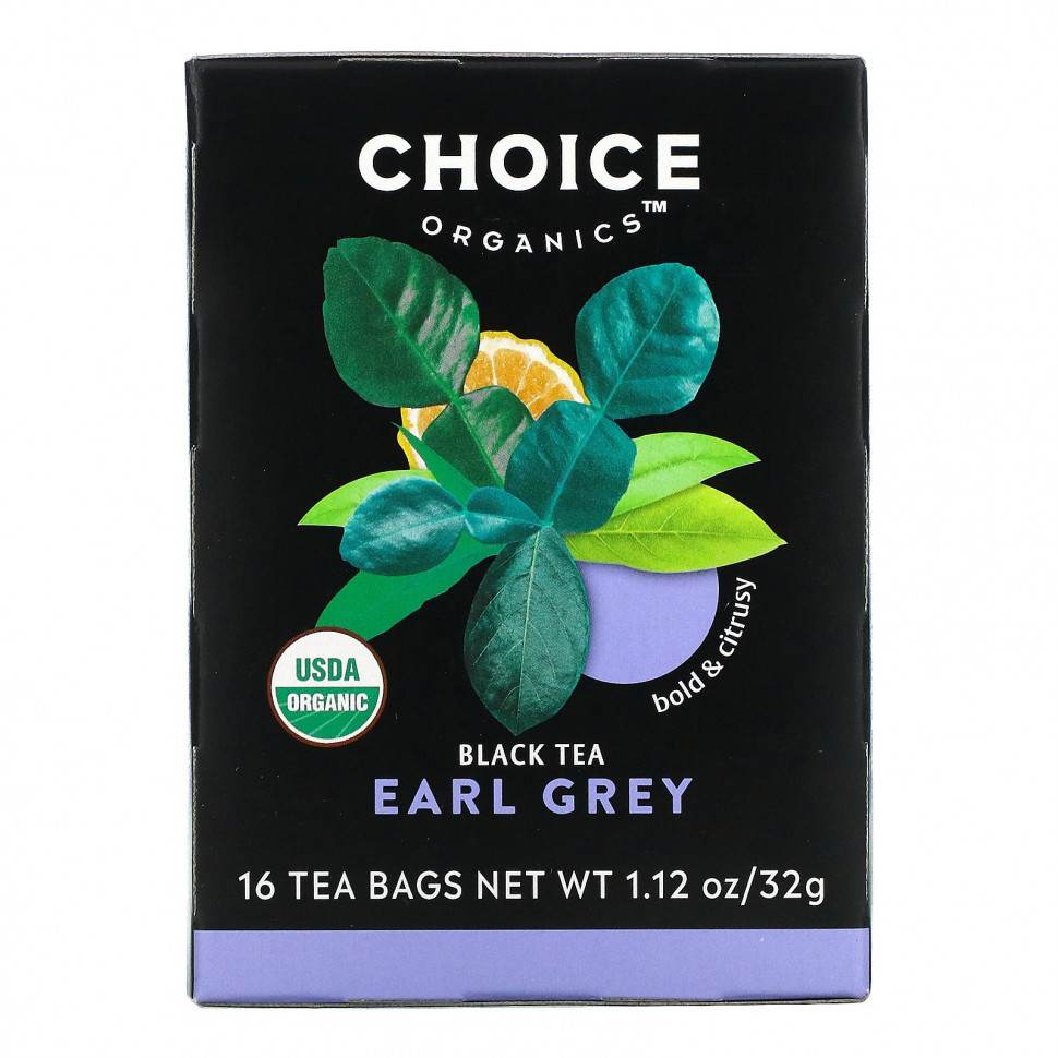   Choice Organic Teas, Black Tea, Organic Earl Grey, 16 Tea Bags, 1.12 oz (32 g)   -     , -  