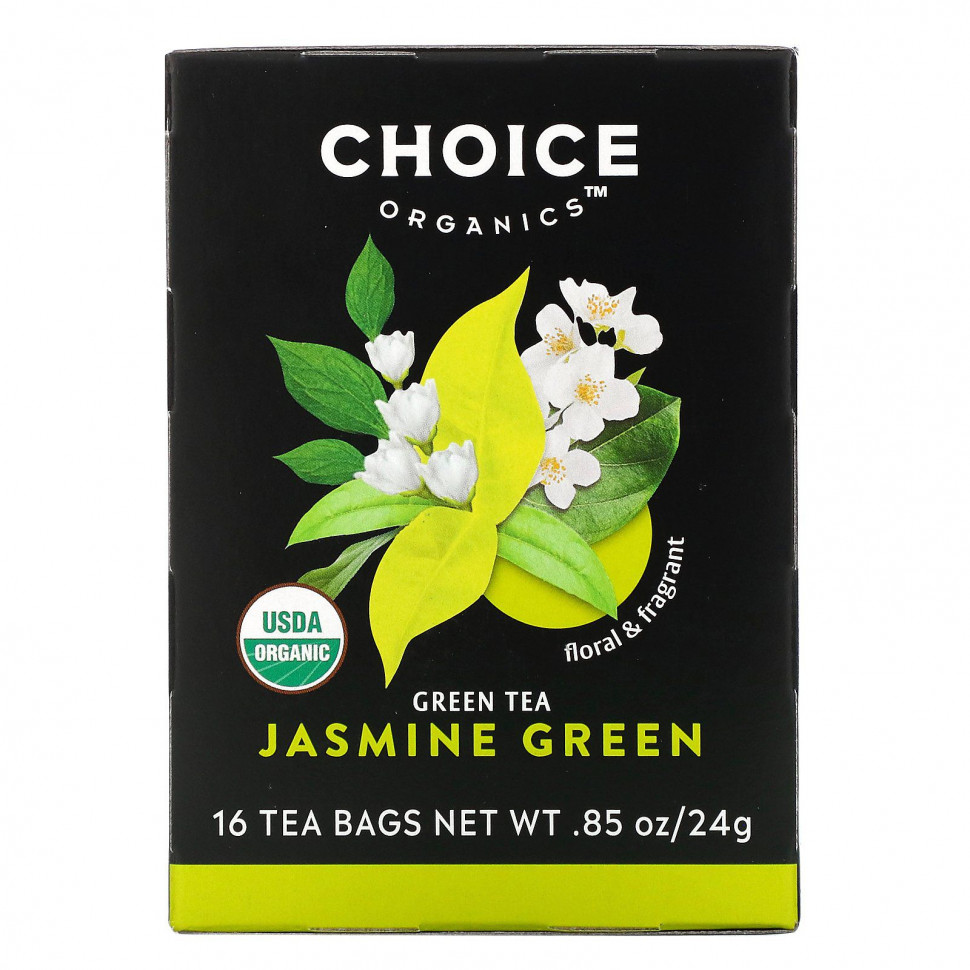   Choice Organic Teas, Green Tea, Organic Jasmine Green, 16 Tea Bags, .85 oz (24 g)   -     , -  