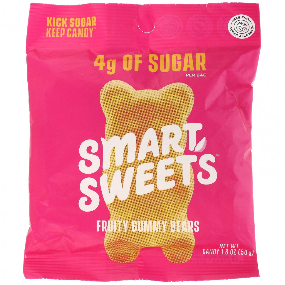   SmartSweets, Fruity, Gummy Bears, Raspberry, Apple, Lemon, Peach, 1.8 oz (50 g)   -     , -  