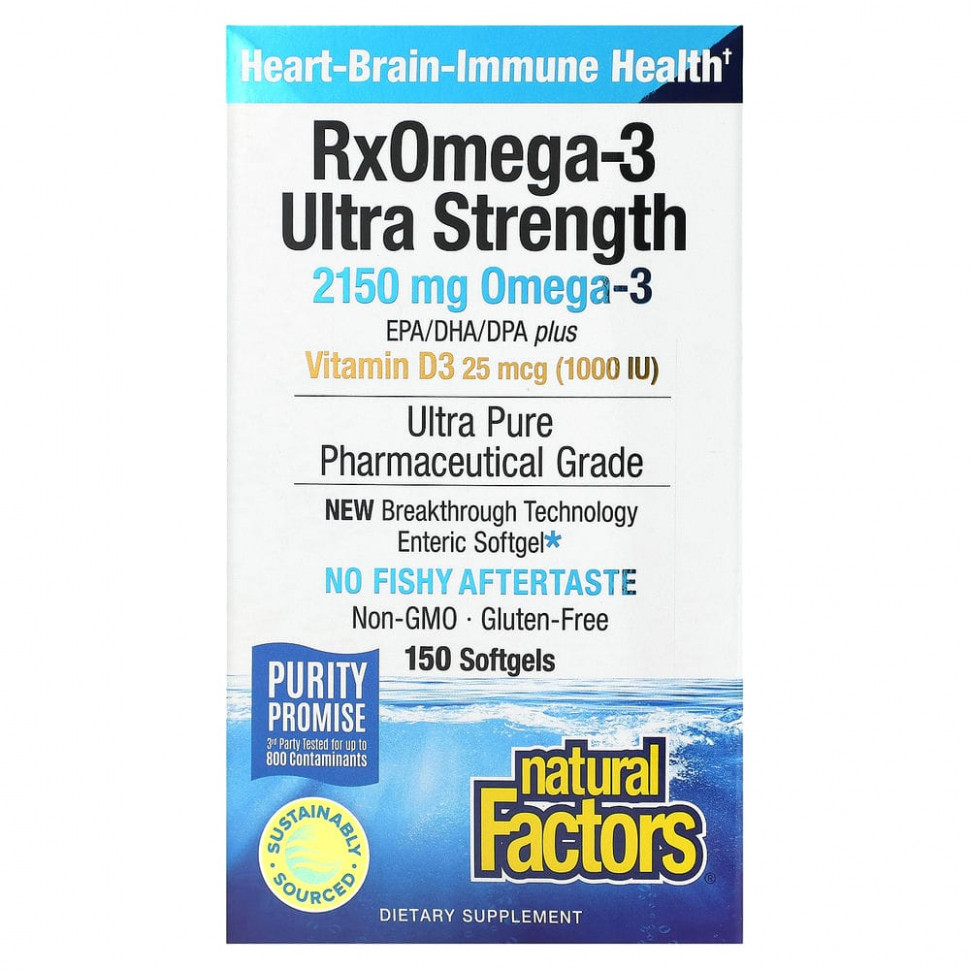   Natural Factors, Ultra Strength, RxOmega-3,   D3, 900  / (/ ), 150   Enteripure   -     , -  