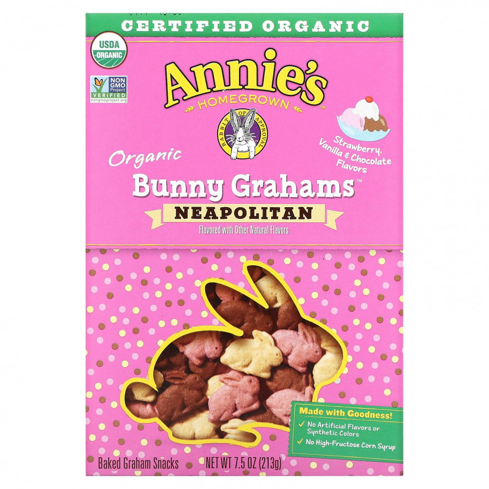   Annie's Homegrown, Organic Baked Bunny Graham Snacks, Neapolitan , 7.5 oz (213 g)   -     , -  