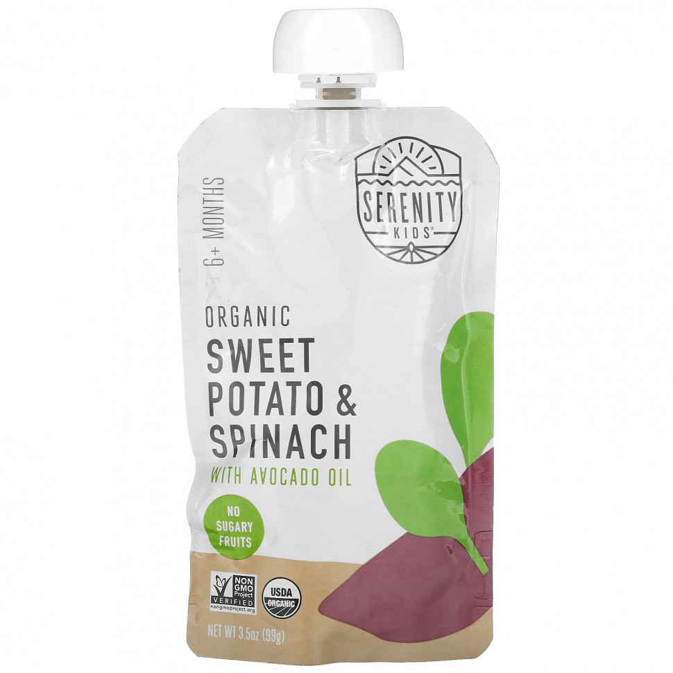   Serenity Kids, Organic Sweet Potato & Spinach with Avocado Oil, 6+ Months, 3.5 oz (99 g)   -     , -  