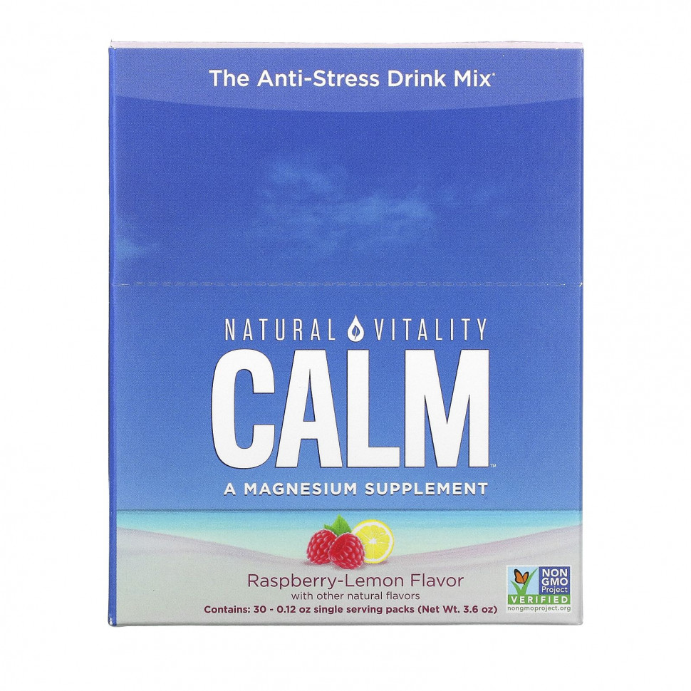   Natural Vitality, CALM, The Anti-Stress Drink Mix, Raspberry-Lemon Flavor, 30 Single Serving Packs, 0.12 oz (3.3 g)   -     , -  