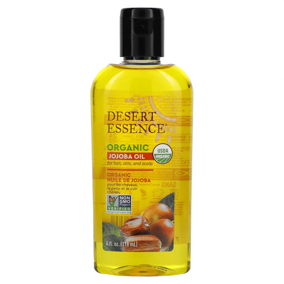   Desert Essence, Organic Jojoba Oil for Hair, Skin and Scalp, 4 fl oz (118 ml)   -     , -  