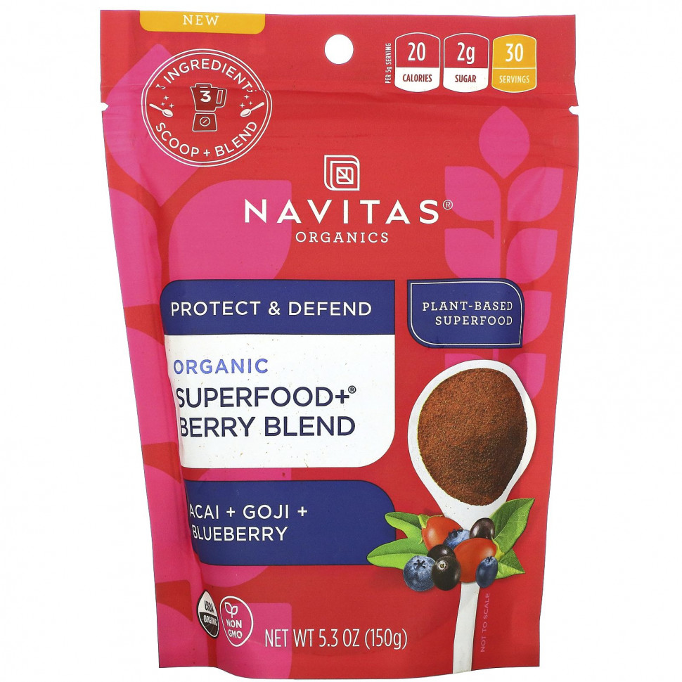  Navitas Organics, Organic Superfood + Berry Blend, Acai + Goji + Blueberry, 5.3 oz (150 g)   -     , -,   