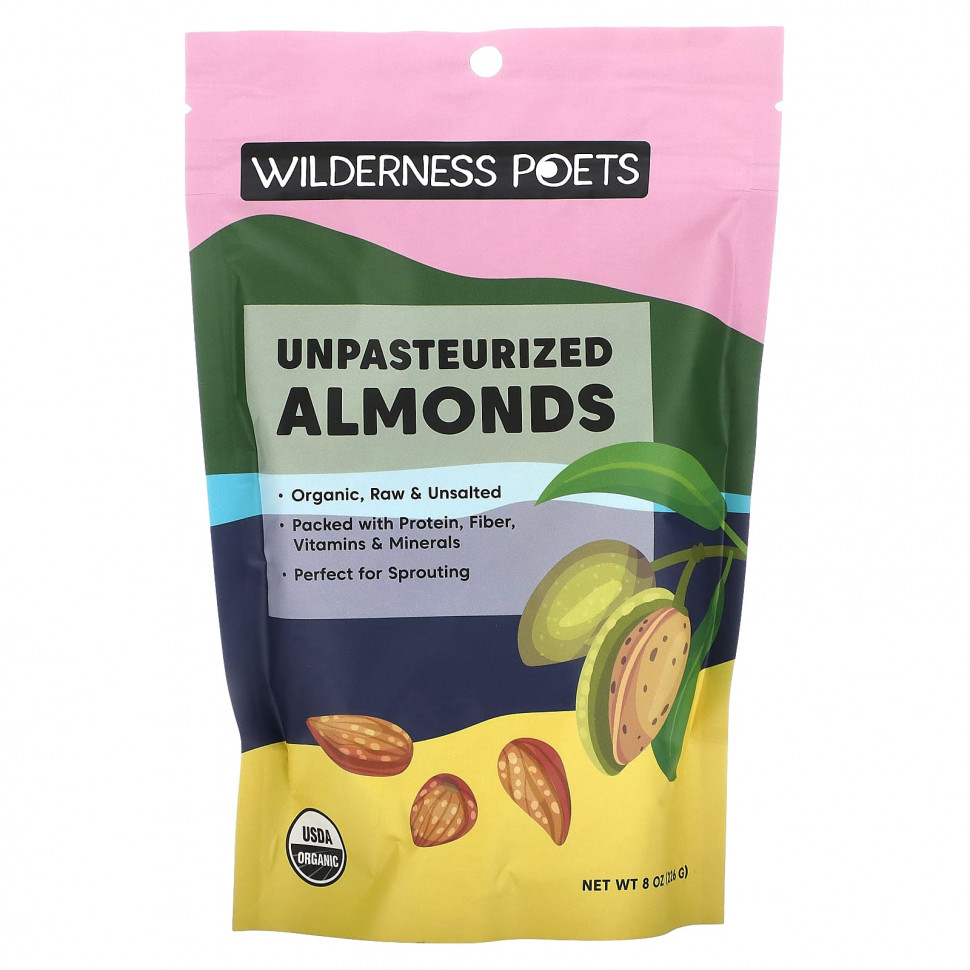   Wilderness Poets, Unpasteurized Almonds, Unsalted, 8 oz (226 g)   -     , -  