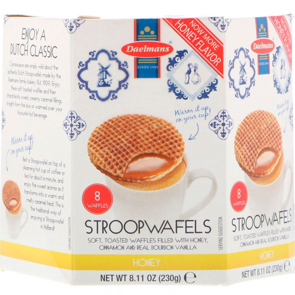   Daelmans, Stroopwafels, Large Hex Box, Honey, 8 Waffles, 8.11 oz (230 g)   -     , -,   