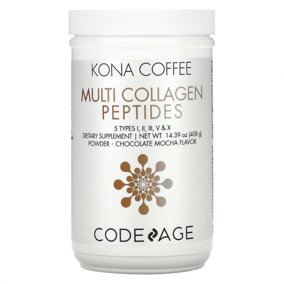   Codeage, Kona Coffee, Multi Collagen Peptides, Chocolate Mocha Flavor, 14.39 oz (408 g)   -     , -  