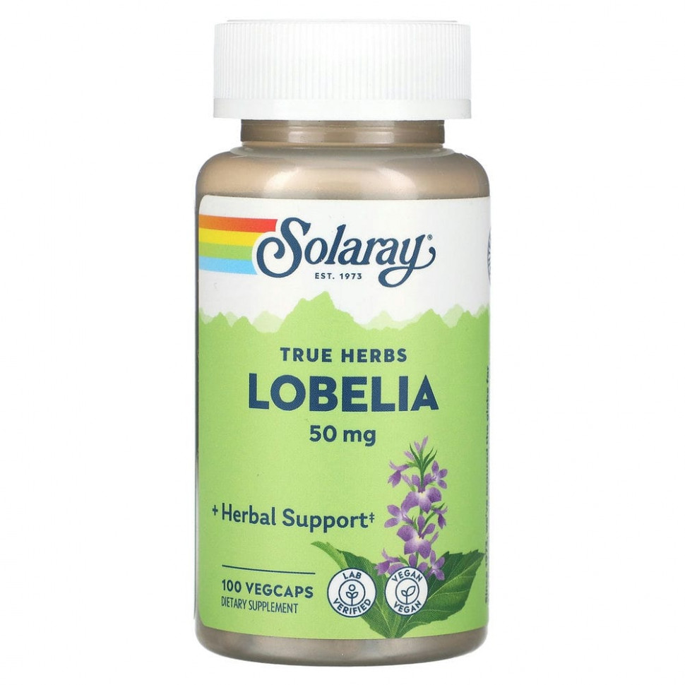   Solaray, True Herbs, Lobelia, 50 mg , 100 VegCaps   -     , -  