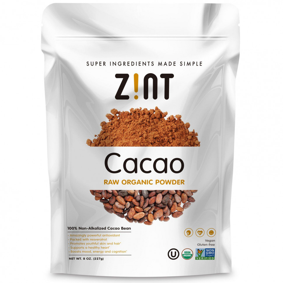   Zint, Cacao Raw Organic Powder, 8 oz (227 g)   -     , -,   
