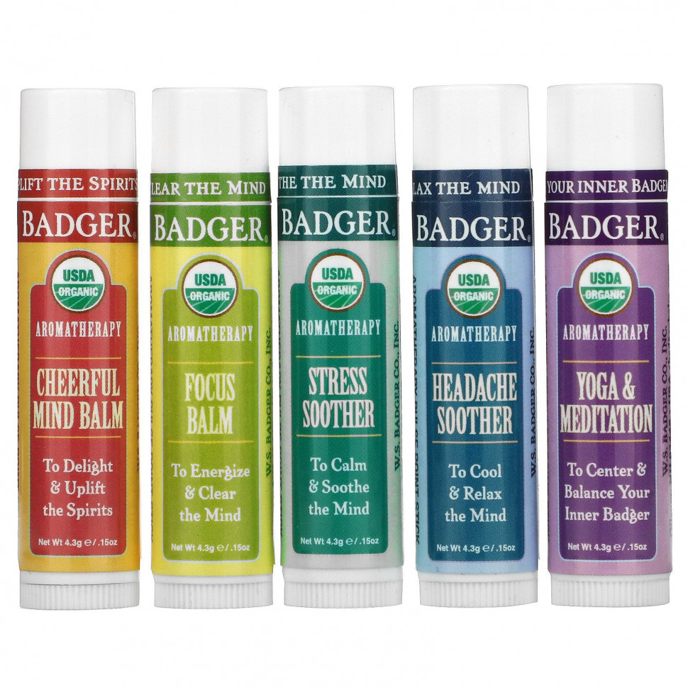   Badger Company, Aromatherapy Travel Kit, 5 Pack, .15 oz (4.3 g) Each   -     , -  