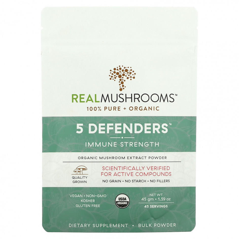   Real Mushrooms, Organic, 5 Defenders,  , 45  (1,59 )   -     , -,   