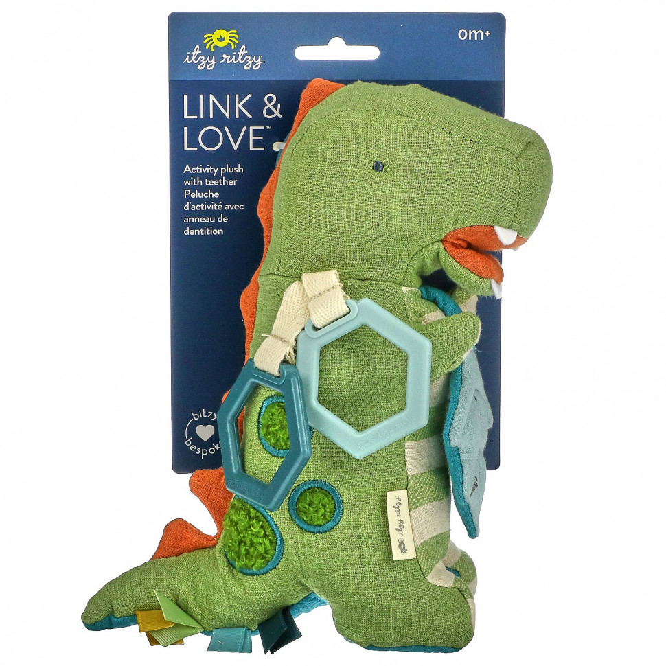   itzy ritzy, Link & Love, Activity Plush With Teether, 0+ Months, Dino, 1 Teether   -     , -  