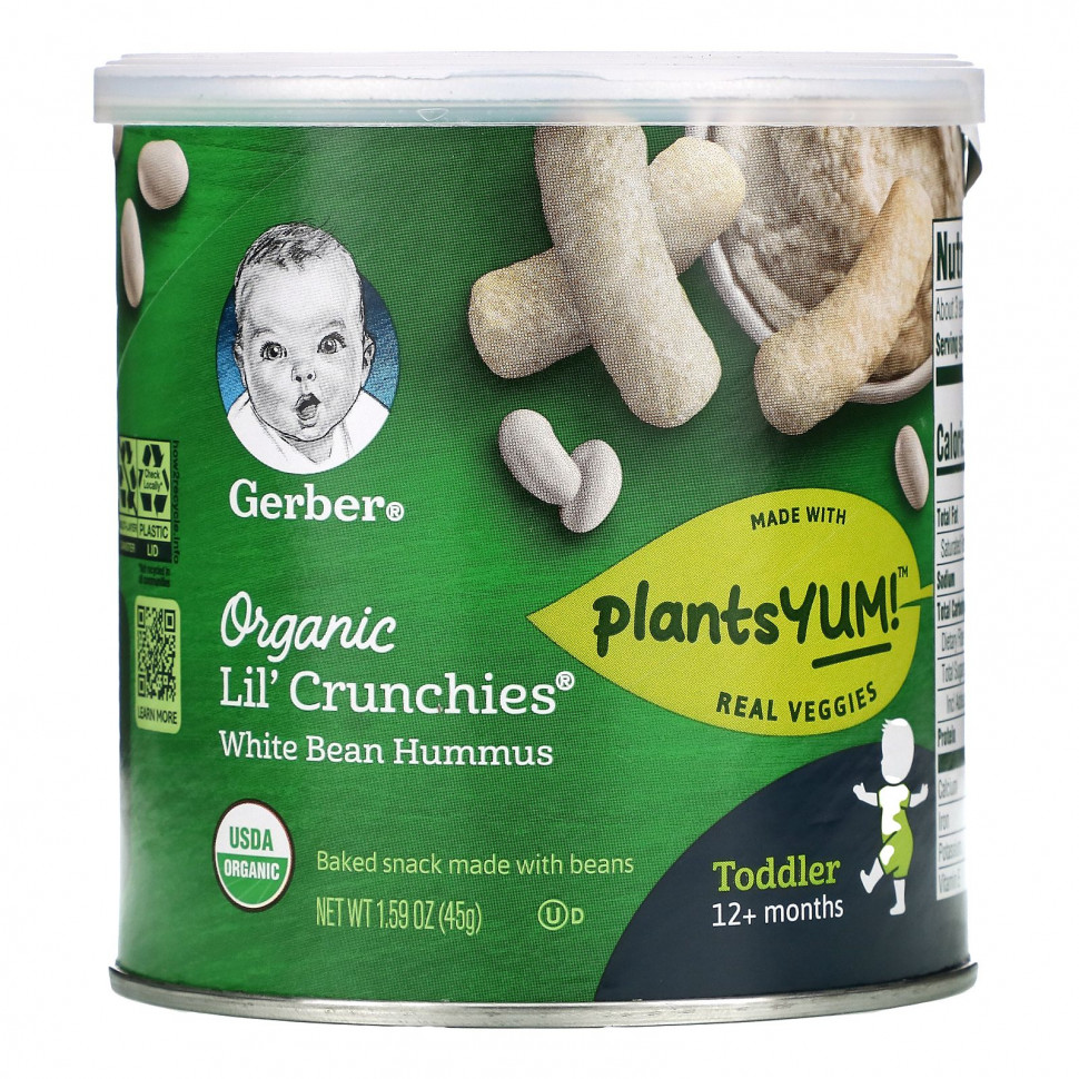   Gerber, Organic Lil' Crunchies, White Bean Hummus, Toddler, 12+ Months, 1.59 oz (45 g)   -     , -  