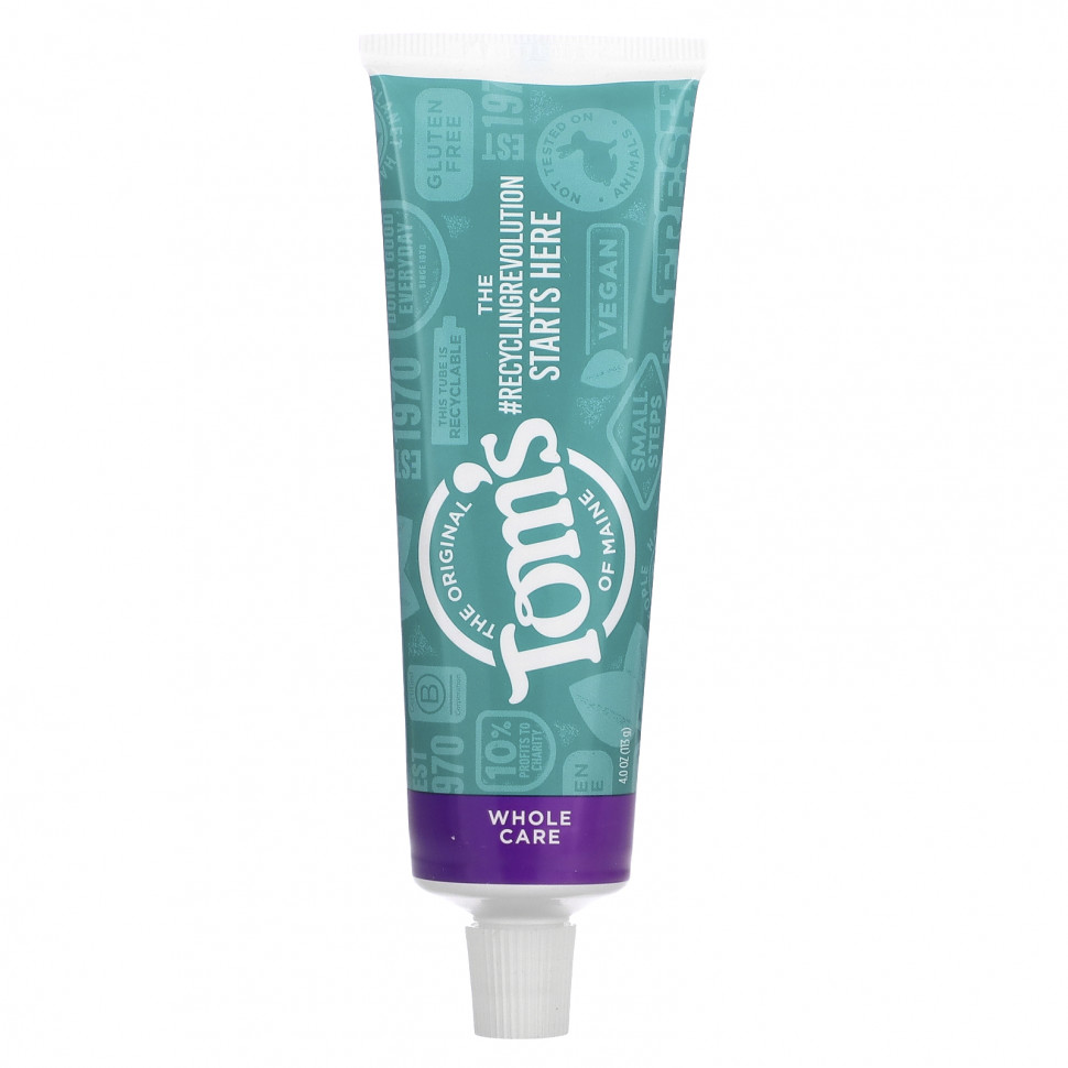   Tom's of Maine, Whole Care Anticavity Toothpaste, Spearmint, 4 oz (113 g)   -     , -,   