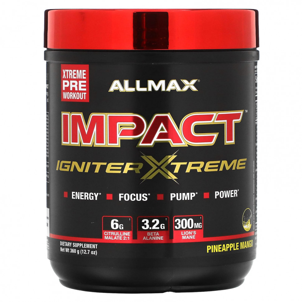  ALLMAX, Impact, Igniter Xtreme, Pineapple Mango, 12.7 oz (360 g)  IHerb ()