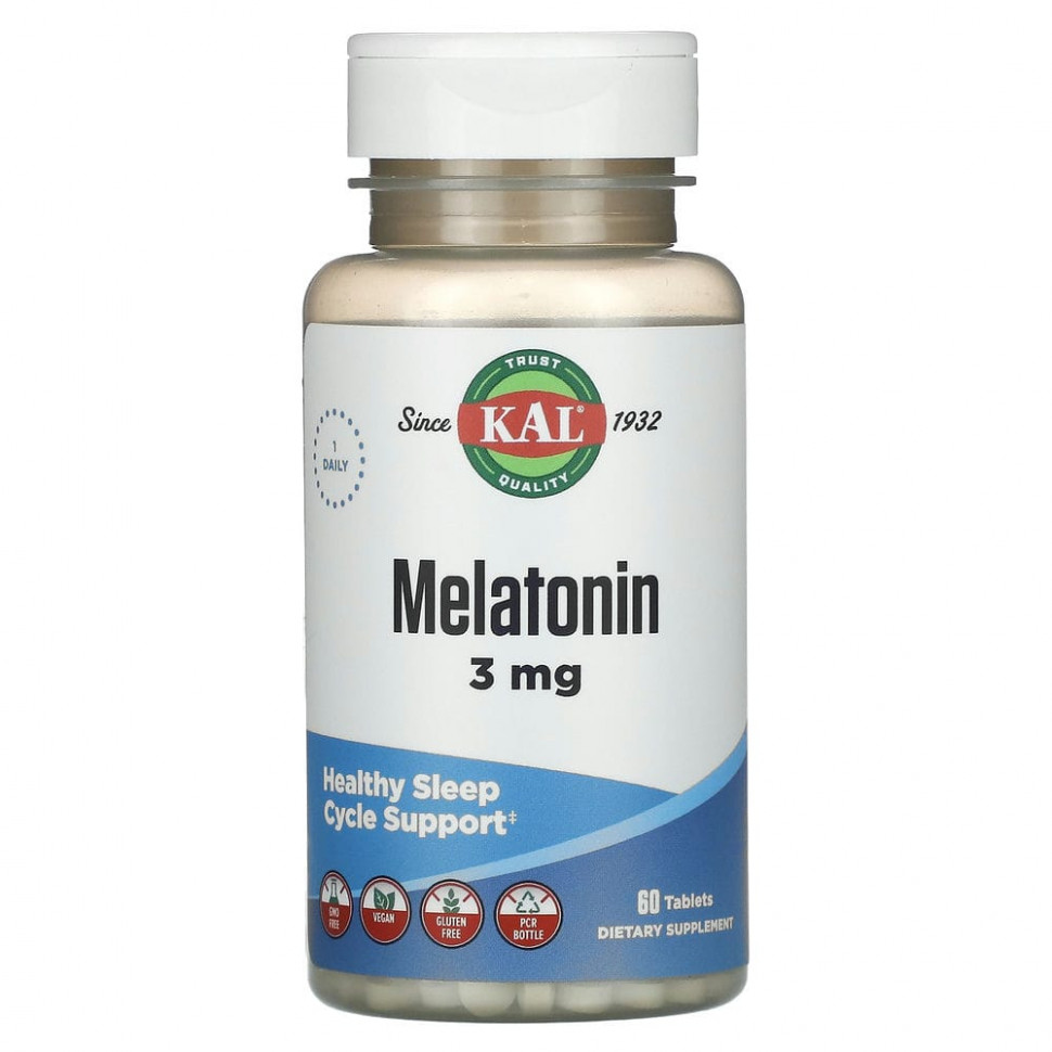   KAL, Melatonin, 3 mg, 60 Tablets   -     , -  