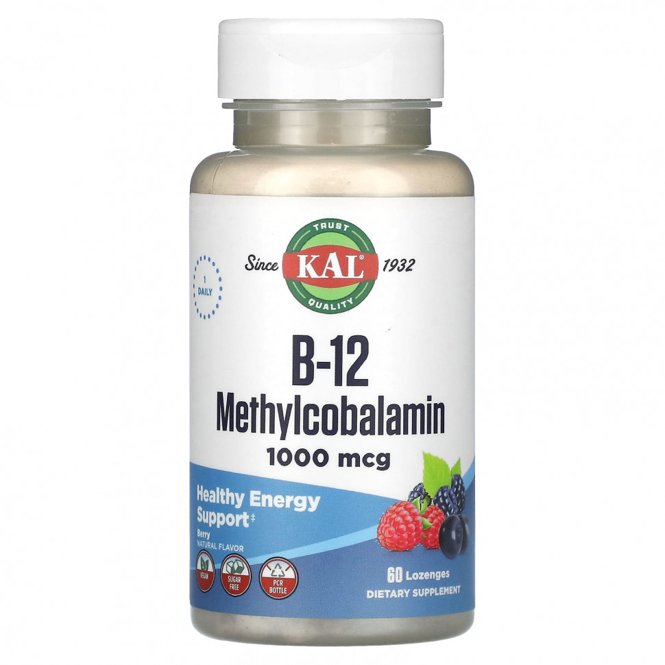   KAL, B-12 Methylcobalamin, Berry, 1,000 mcg, 60 Lozenges   -     , -  