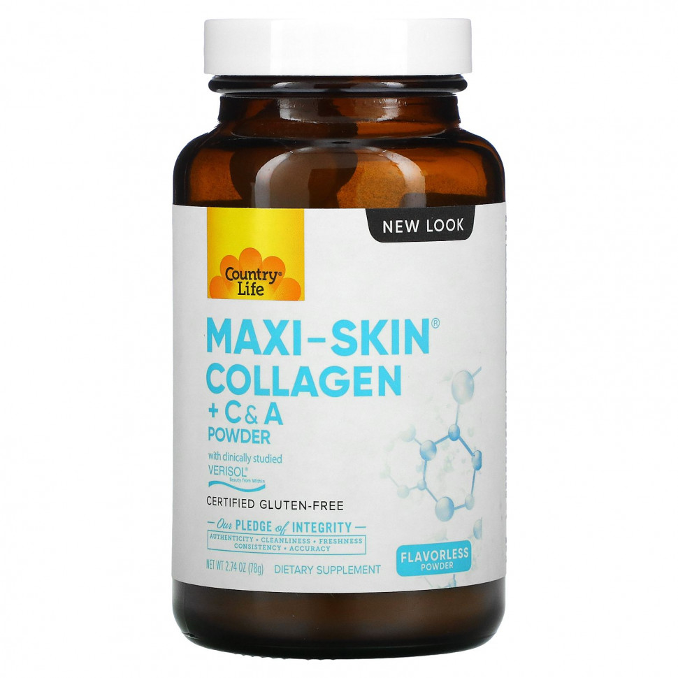   Country Life, Maxi-Skin Collagen + C & A Powder, 2.74 oz (78 g)   -     , -  