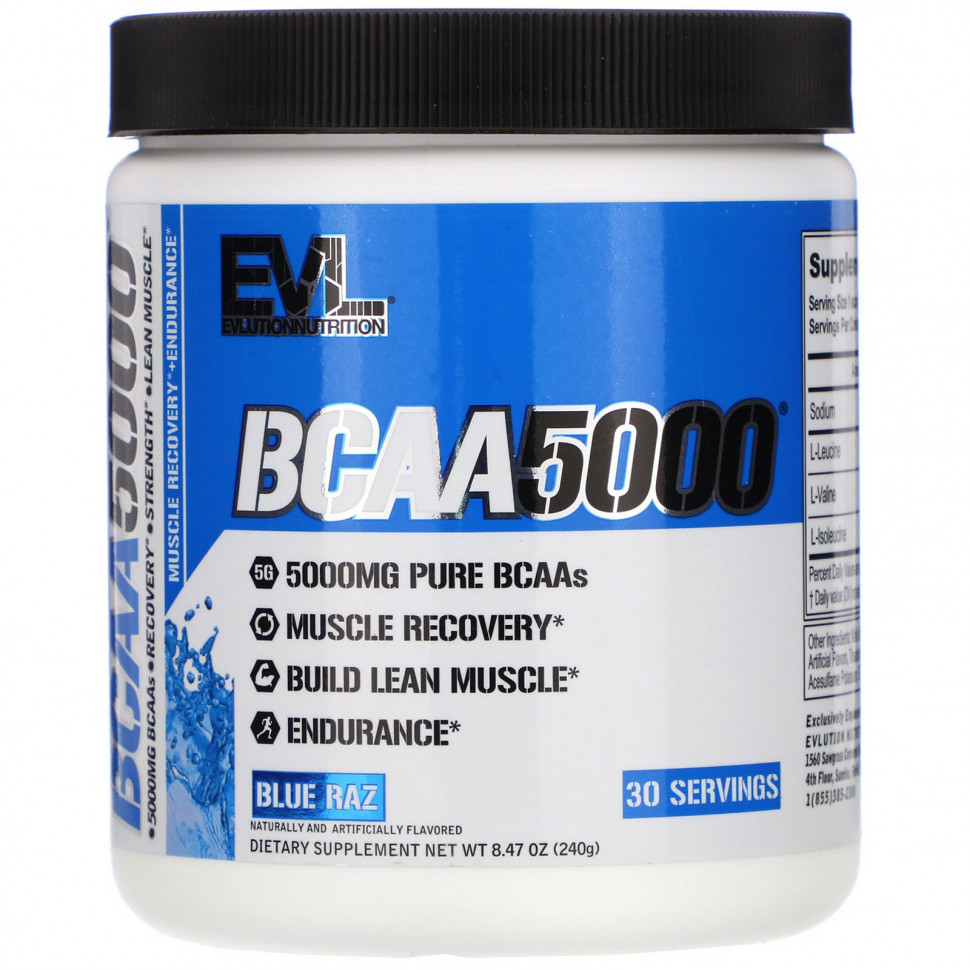   EVLution Nutrition, BCAA 5000, Blue Raz, 8.47 oz (240 g)   -     , -  