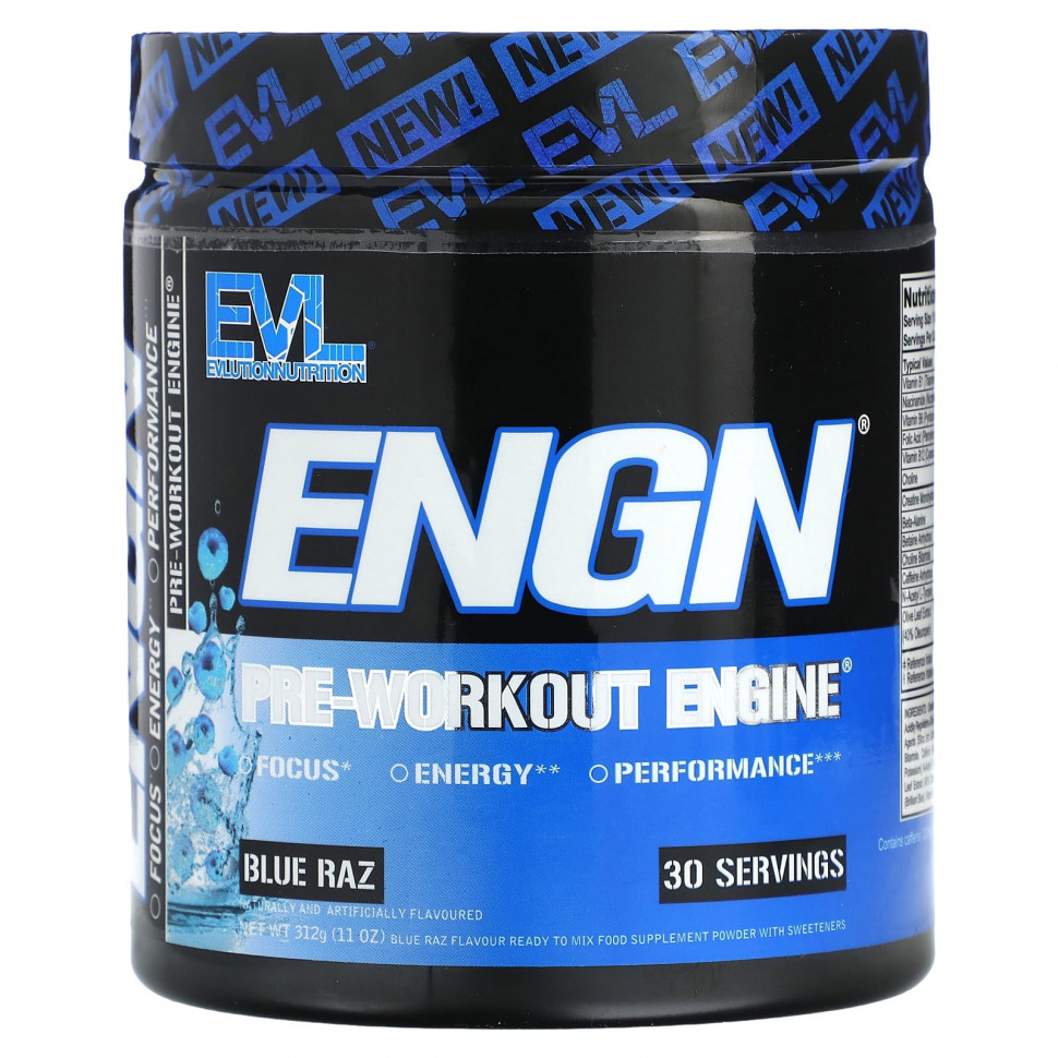   EVLution Nutrition, ENGN, Pre-Workout Engine, Blue Raz, 312  (11 )   -     , -  