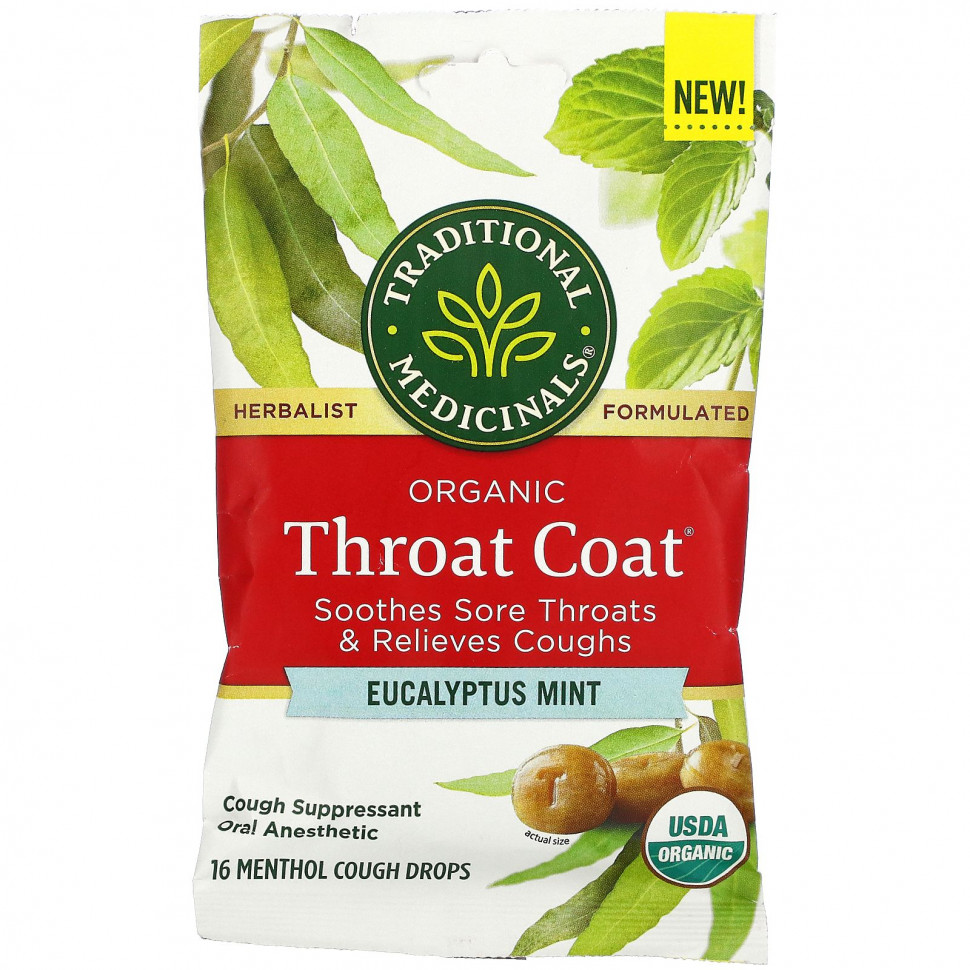   Traditional Medicinals, Organic Throat Coat Drops,  , 16        -     , -  