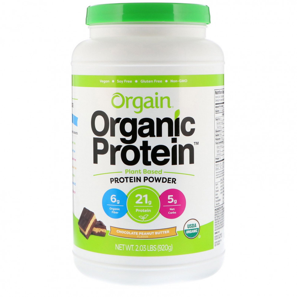   Orgain, Organic Protein Powder Plant Based, Chocolate Peanut Butter, 2.03 lb (920 g)   -     , -  